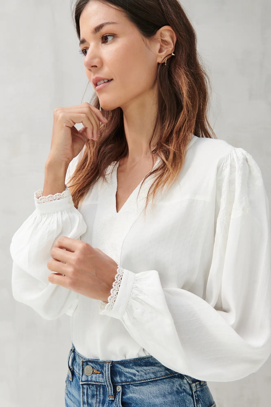 TEXTURED EMBROIDERED PEASANT TOP, image 5