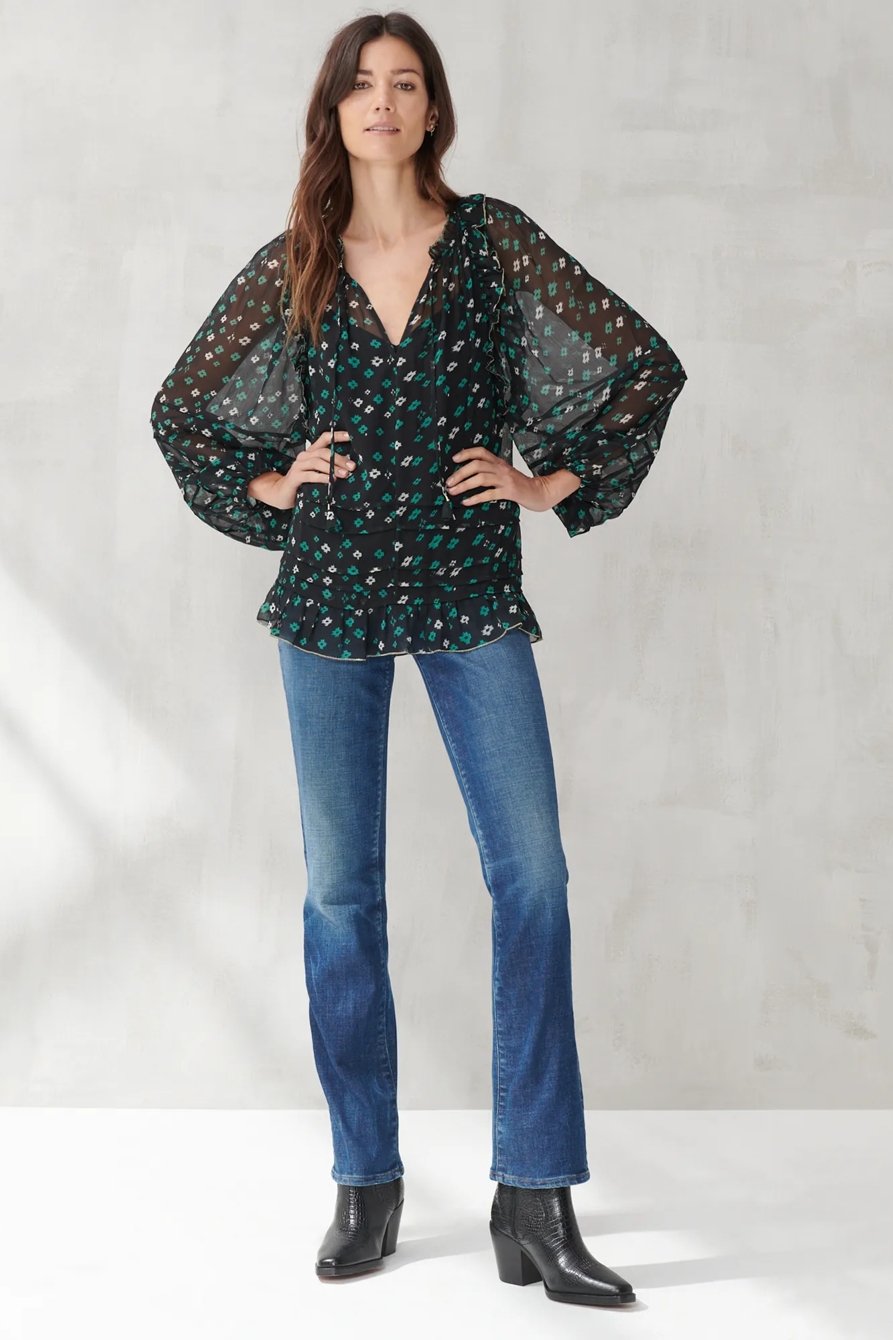 CHIFFON PRINTED PEASANT TOP, image 2