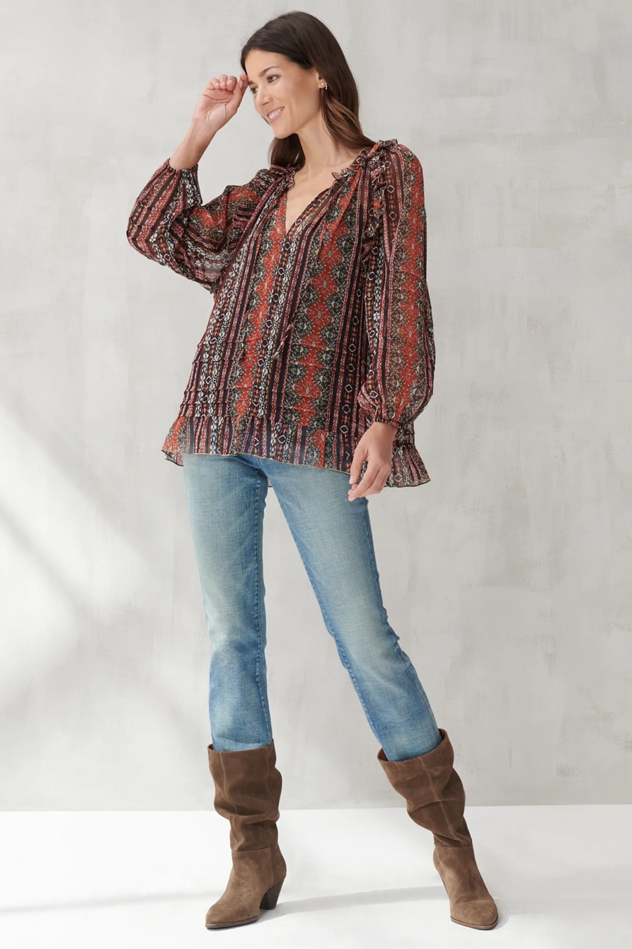 CHIFFON PRINTED PEASANT TOP, image 2