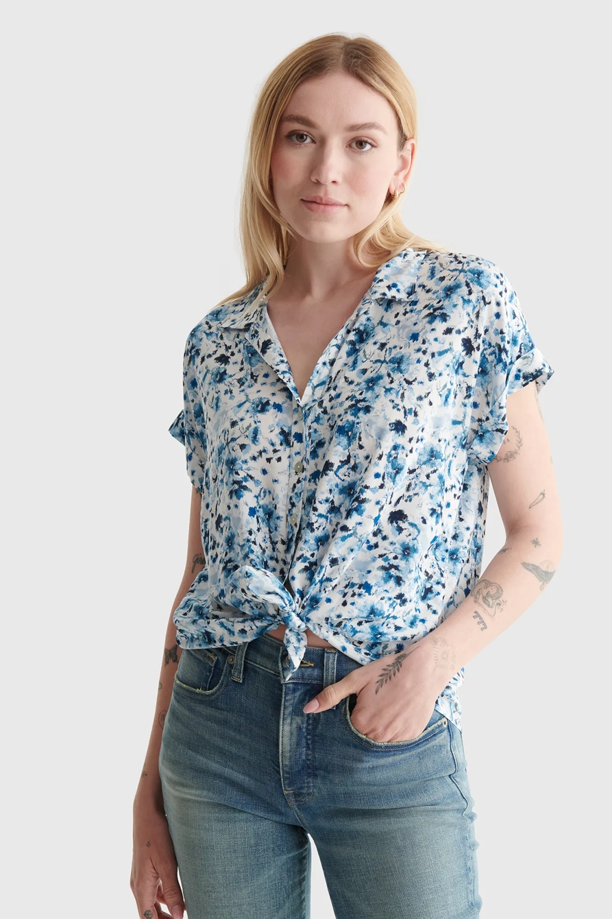 FLORAL-PRINT TIE-FRONT SHORT SLEEVE SHIRT, image 1