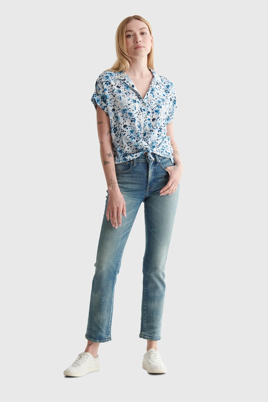 FLORAL-PRINT TIE-FRONT SHORT SLEEVE SHIRT, image 2