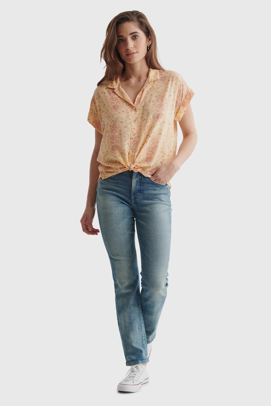 FLORAL-PRINT TIE-FRONT SHORT SLEEVE SHIRT, image 2