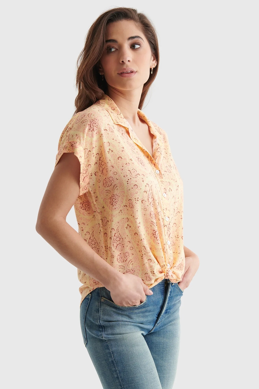 FLORAL-PRINT TIE-FRONT SHORT SLEEVE SHIRT, image 3