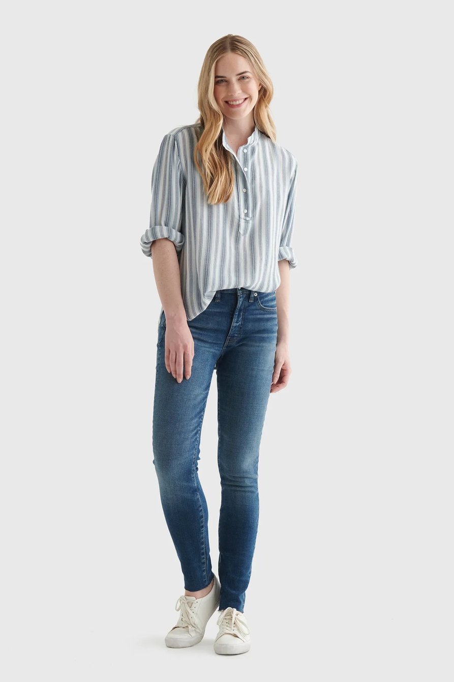 STRIPE POPOVER WOVEN BLOUSE, image 2