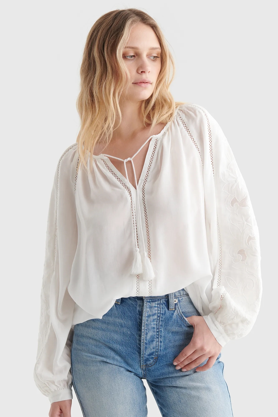 LONG SLEEVE CUTWORK PEASANT TOP, image 1