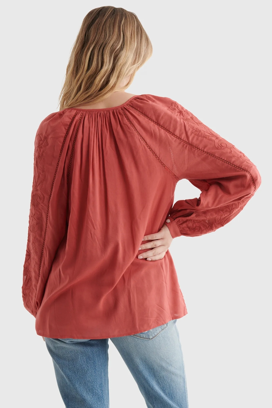 LONG SLEEVE CUTWORK PEASANT TOP, image 5