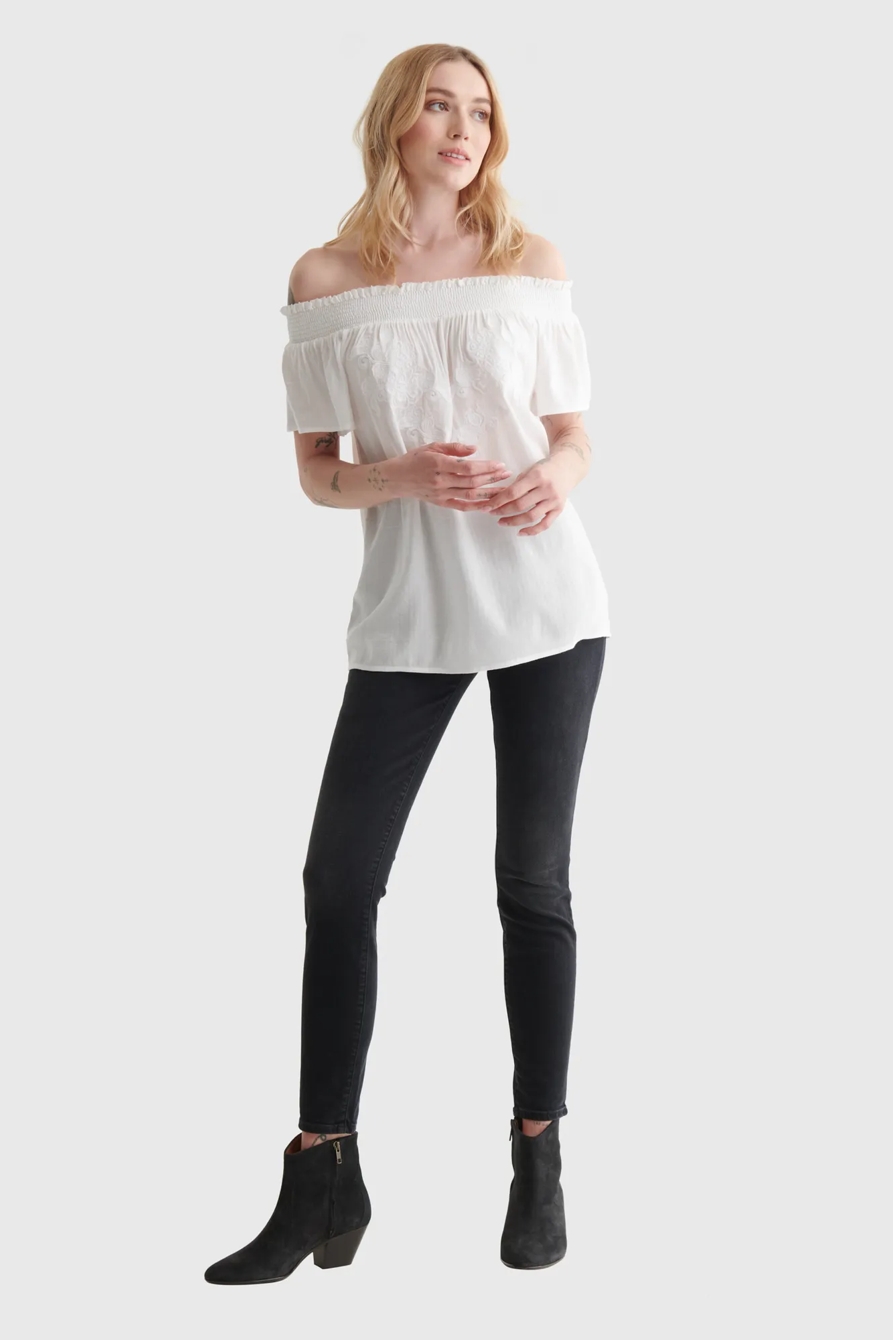 SHORT SLEEVE OFF THE SHOULDER EMBROIDERED TOP, image 2