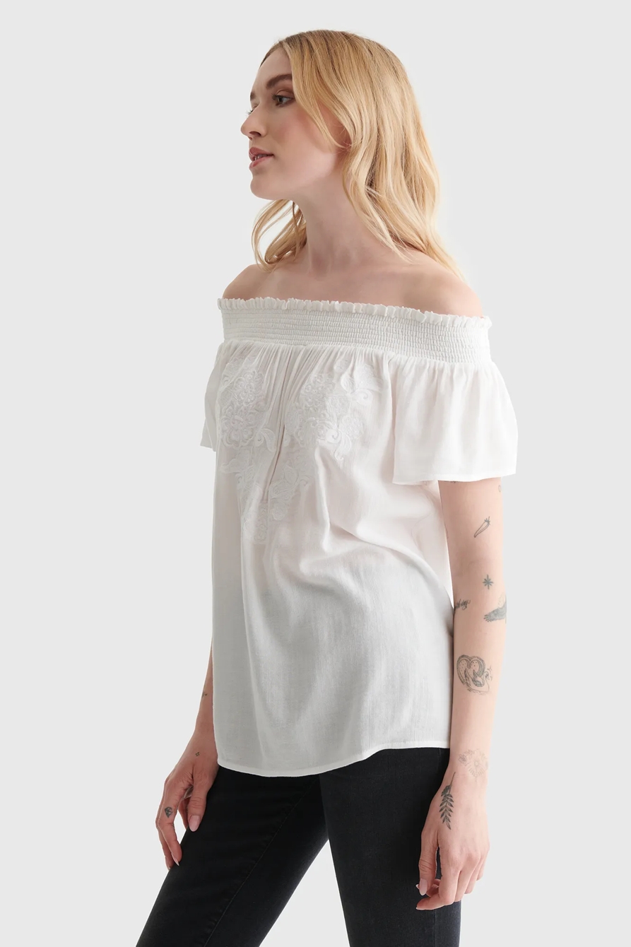 SHORT SLEEVE OFF THE SHOULDER EMBROIDERED TOP, image 3