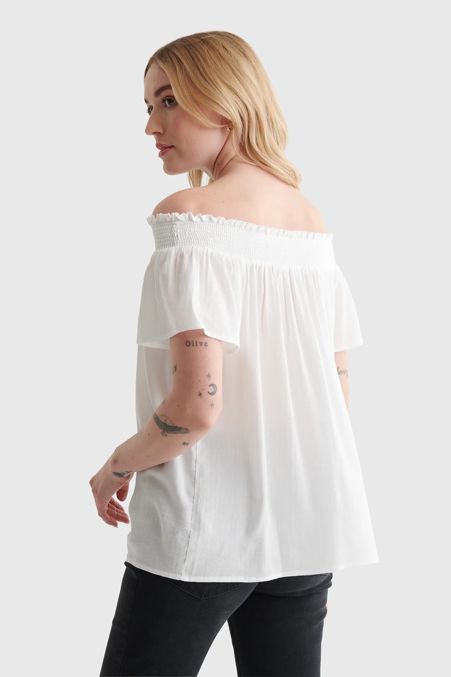 SHORT SLEEVE OFF THE SHOULDER EMBROIDERED TOP, image 5