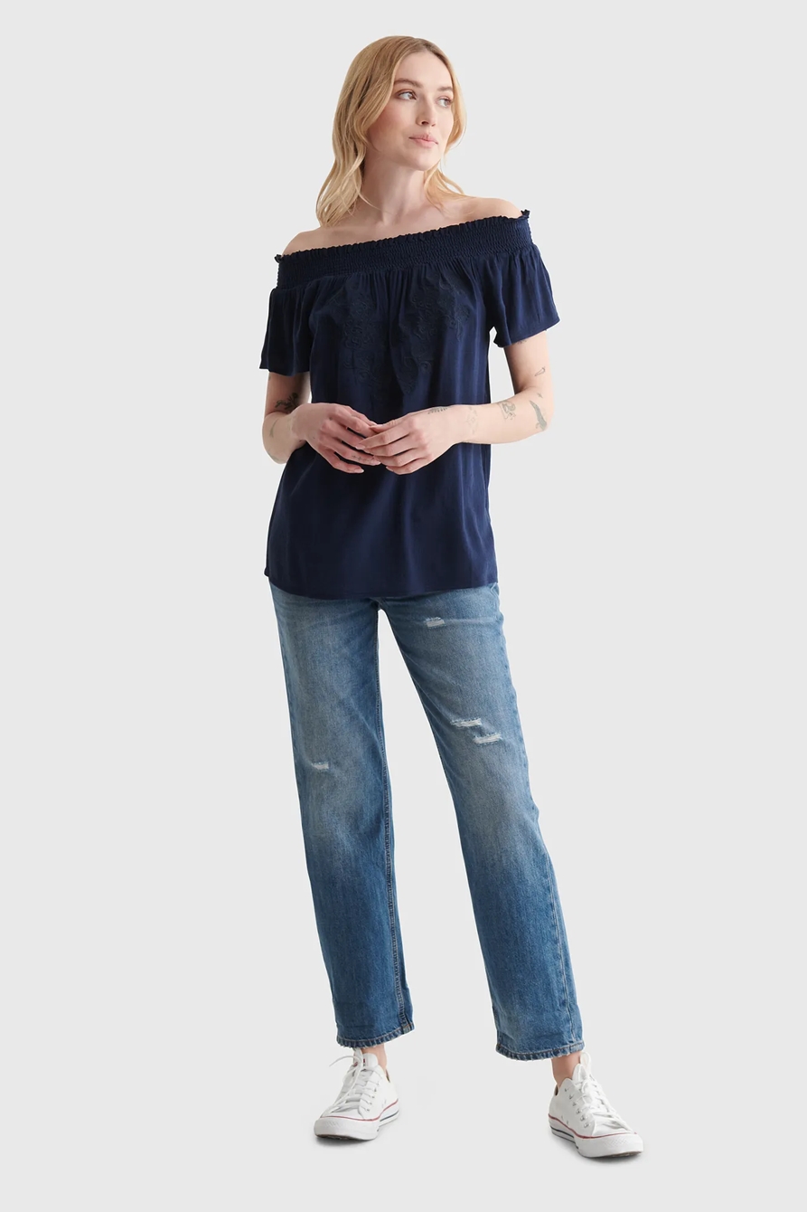 SHORT SLEEVE OFF THE SHOULDER EMBROIDERED TOP, image 2