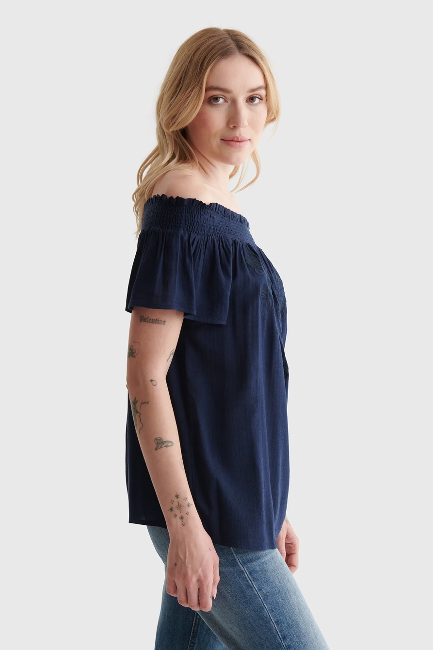 SHORT SLEEVE OFF THE SHOULDER EMBROIDERED TOP, image 3