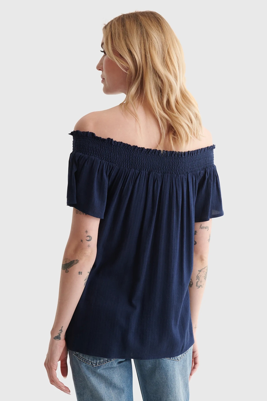 SHORT SLEEVE OFF THE SHOULDER EMBROIDERED TOP, image 5
