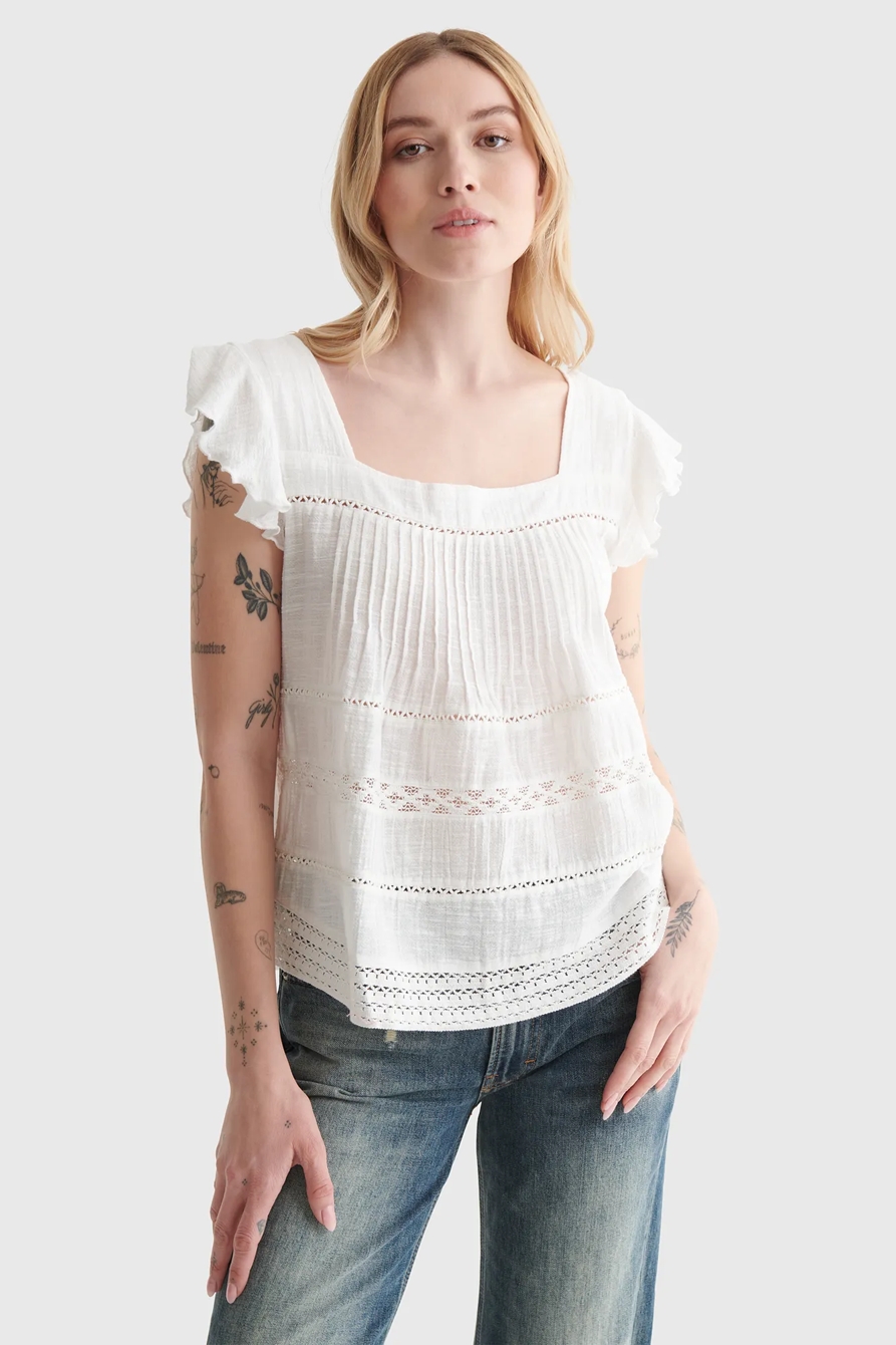 SHORT SLEEVE SQUARE NECK EYELET TOP, image 1
