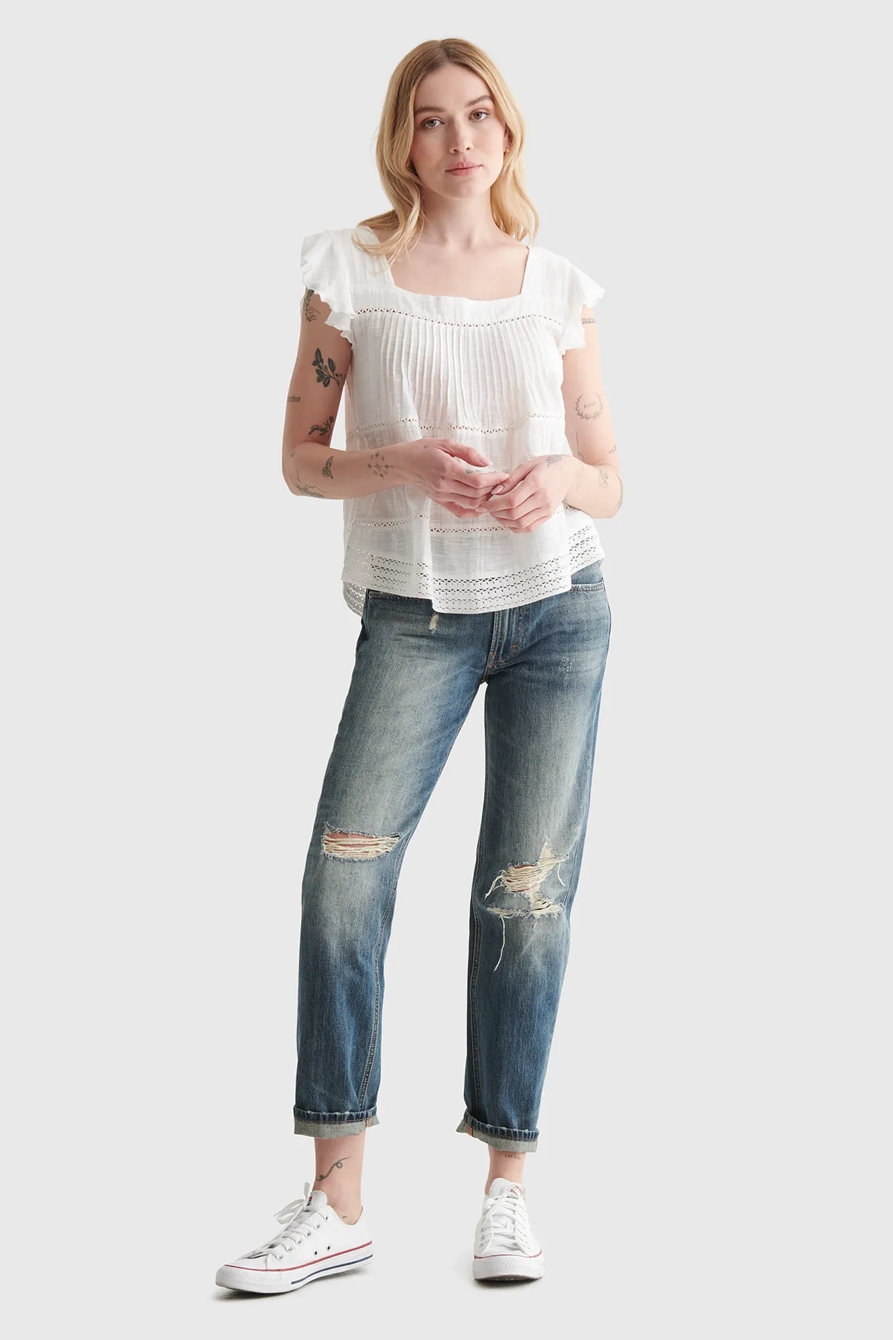 SHORT SLEEVE SQUARE NECK EYELET TOP, image 2