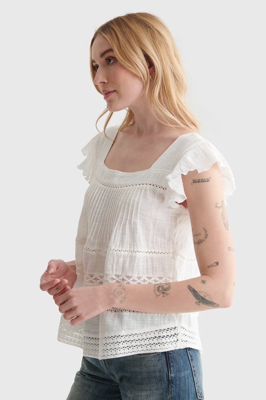 SHORT SLEEVE SQUARE NECK EYELET TOP, image 4