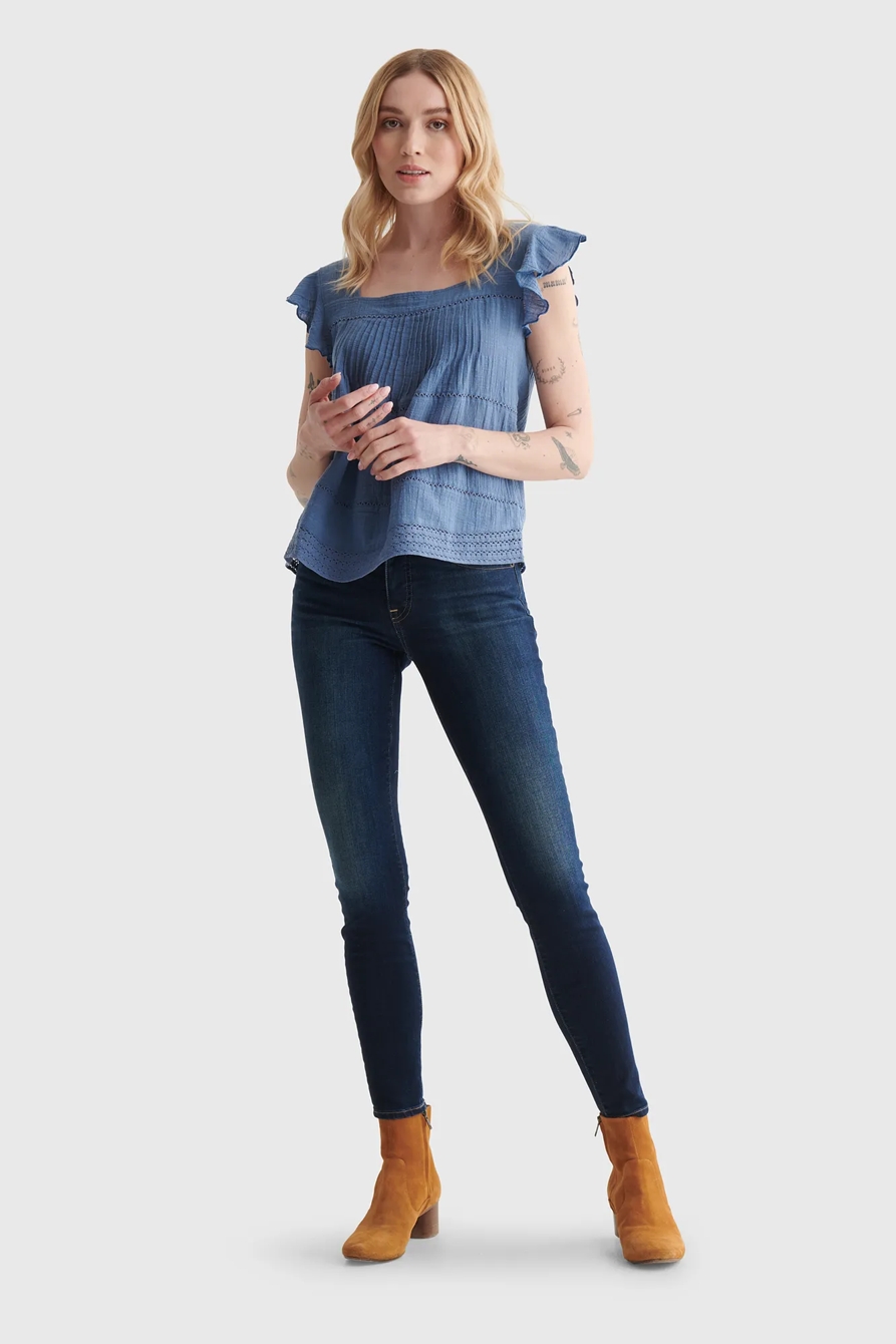 SHORT SLEEVE SQUARE NECK EYELET TOP, image 2