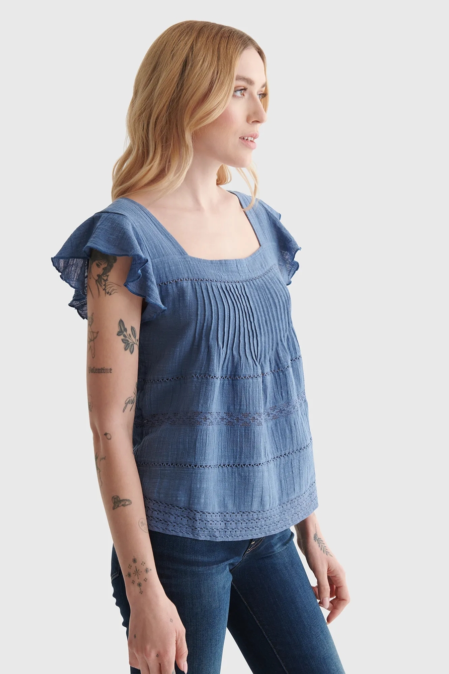 SHORT SLEEVE SQUARE NECK EYELET TOP, image 3
