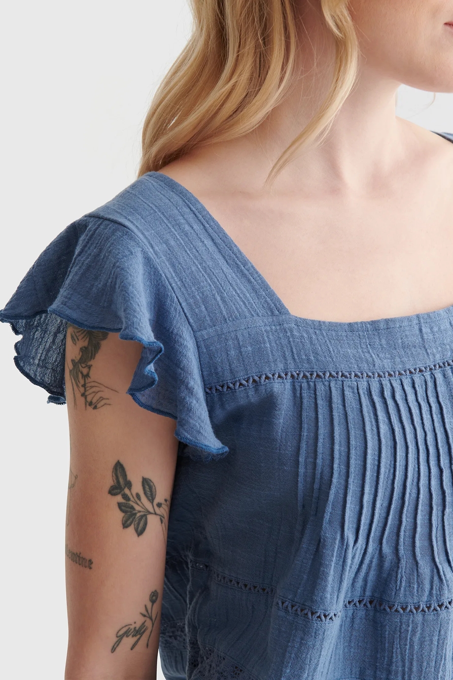 SHORT SLEEVE SQUARE NECK EYELET TOP, image 4