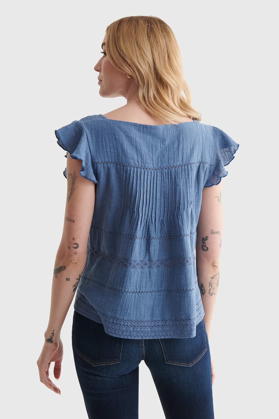 SHORT SLEEVE SQUARE NECK EYELET TOP, image 5