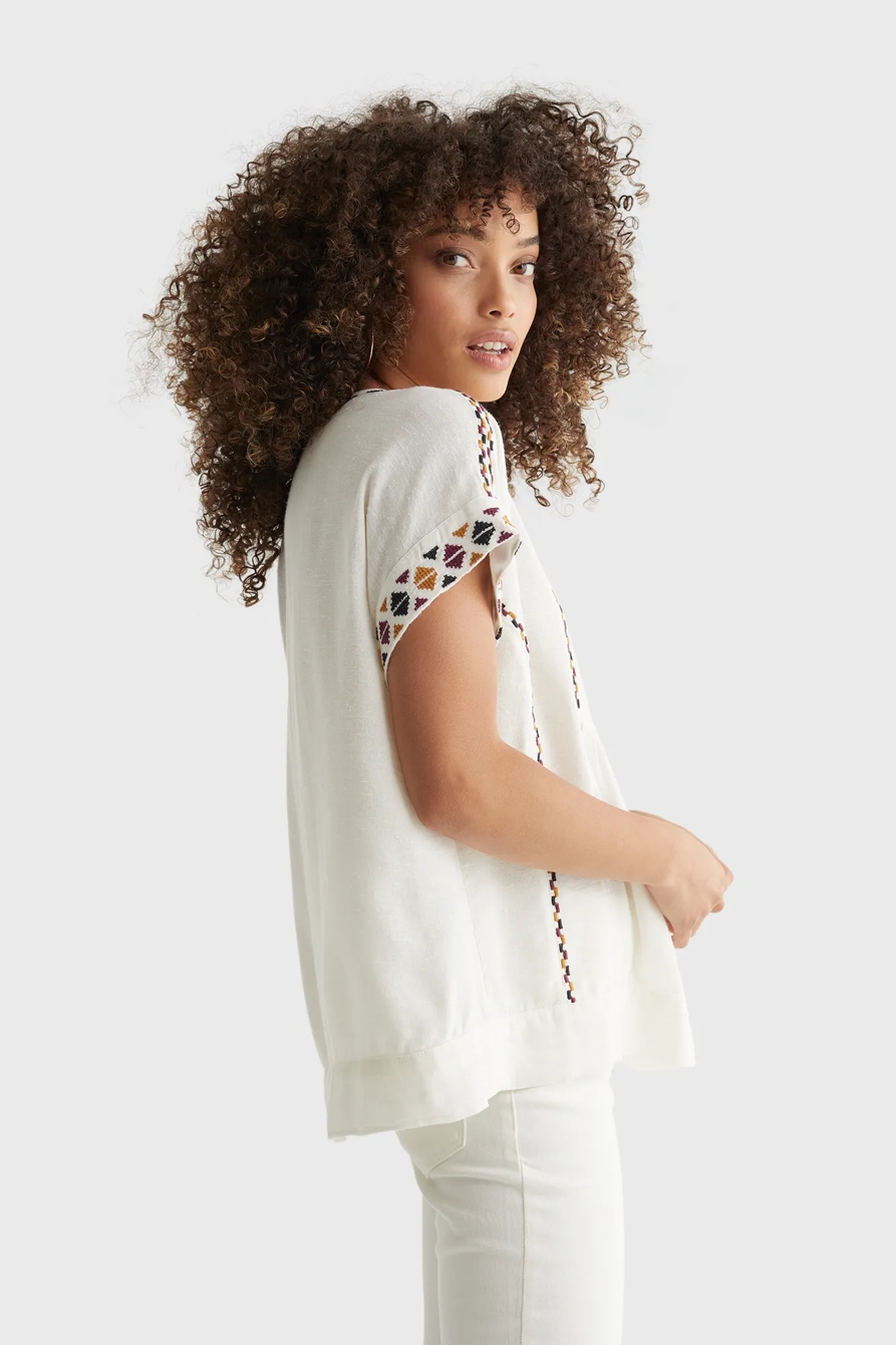 SHORT SLEEVE EMBROIDERED PEASANT TOP, image 3