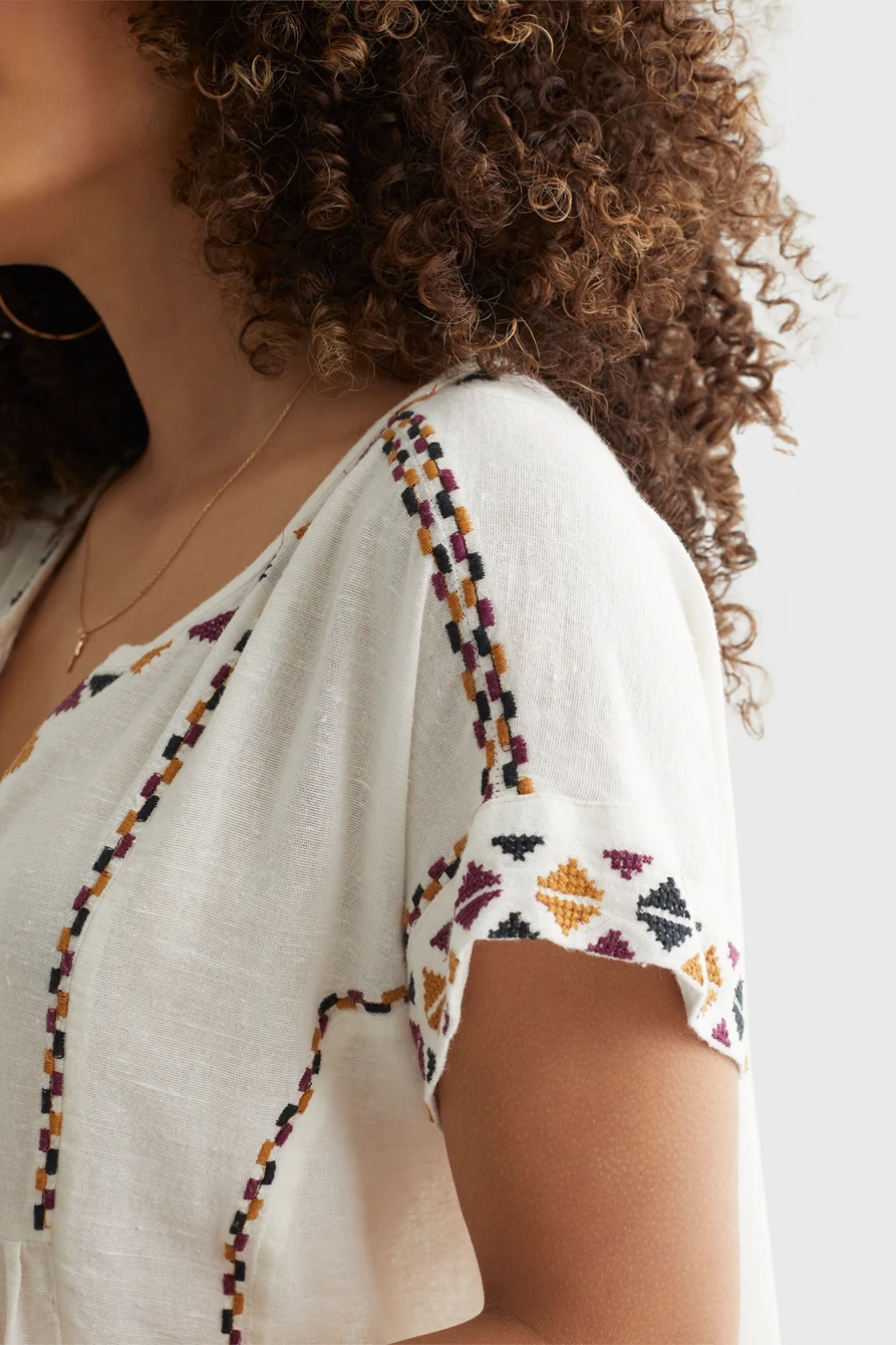 SHORT SLEEVE EMBROIDERED PEASANT TOP, image 5