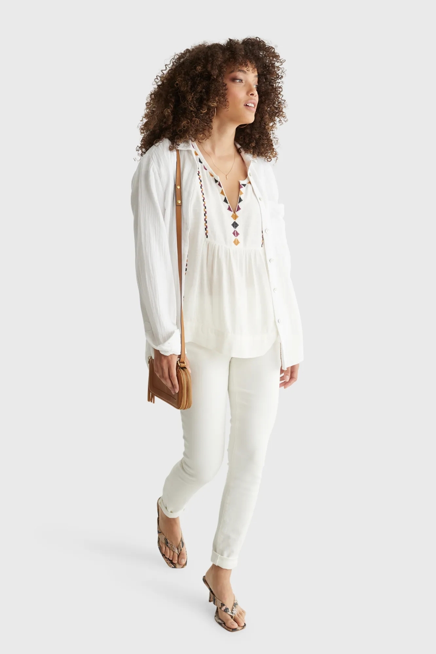 SHORT SLEEVE EMBROIDERED PEASANT TOP, image 6