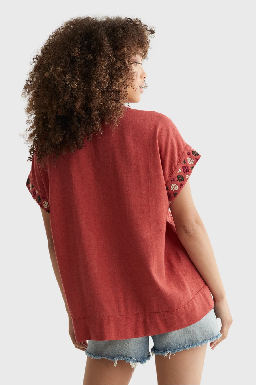 SHORT SLEEVE EMBROIDERED PEASANT TOP, image 4