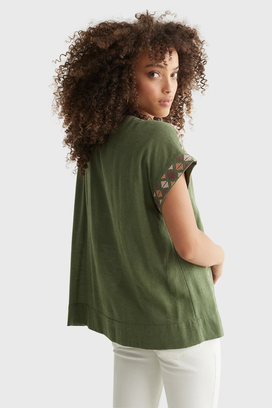 SHORT SLEEVE EMBROIDERED PEASANT TOP, image 4