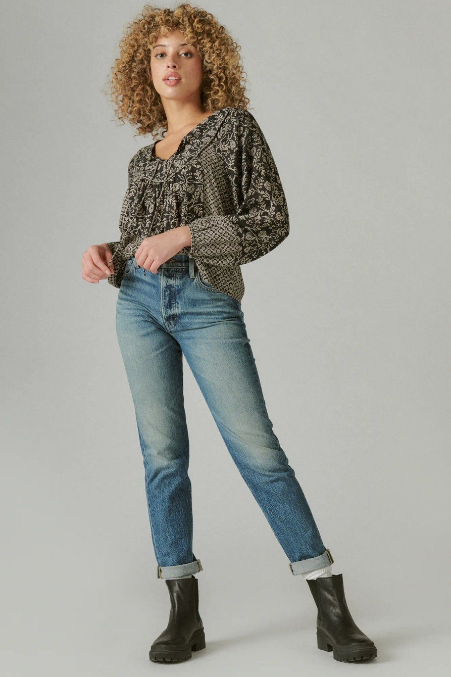 PRINTED LONG SLEEVE PEASANT TOP, image 2
