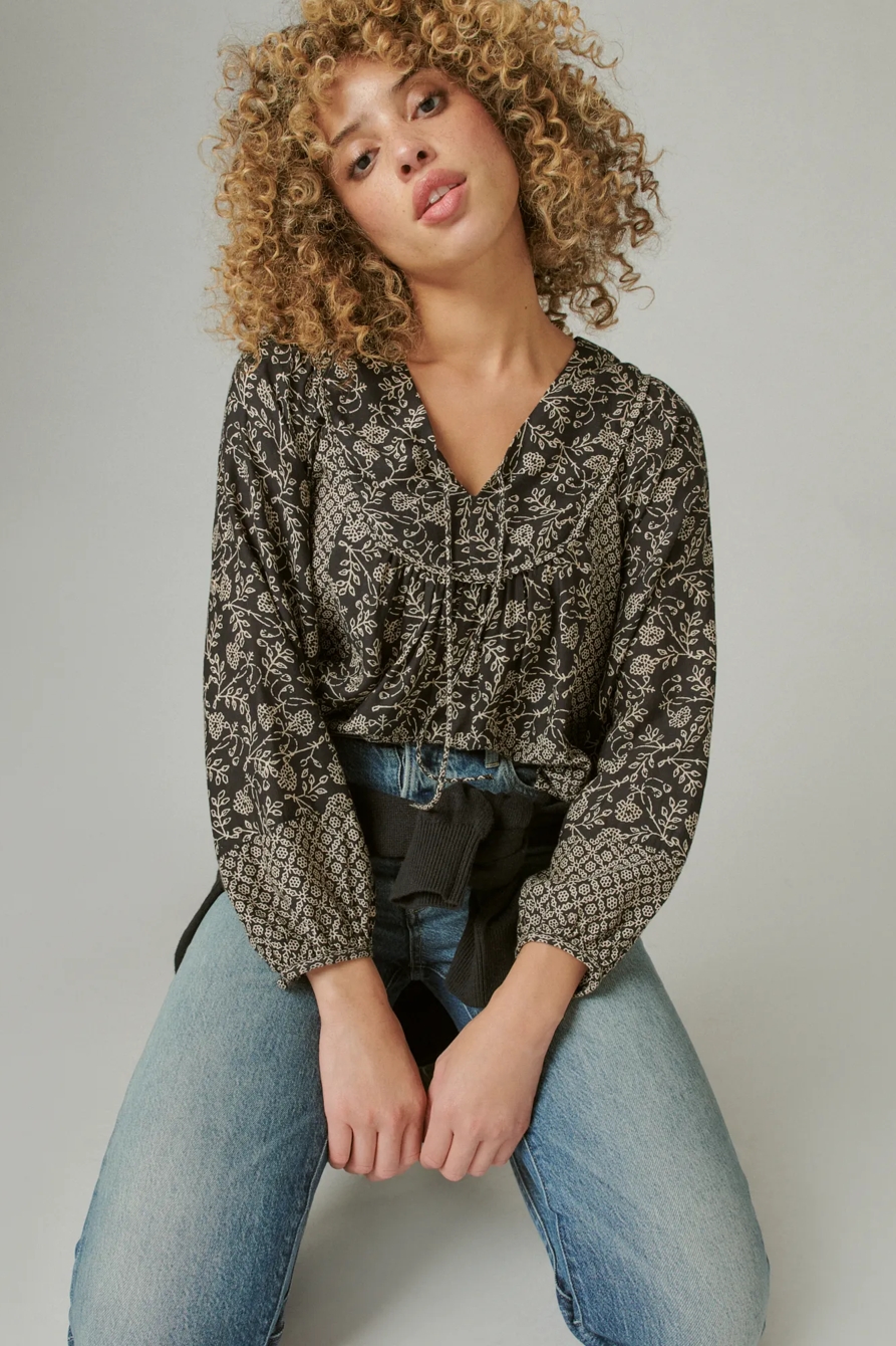 PRINTED LONG SLEEVE PEASANT TOP, image 6