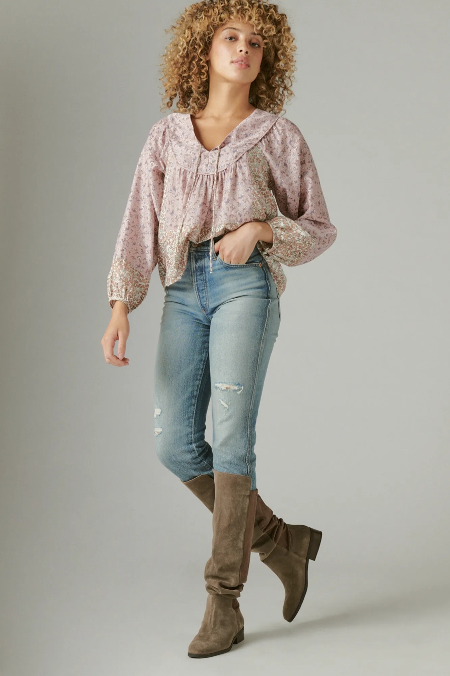 PRINTED LONG SLEEVE PEASANT TOP, image 2