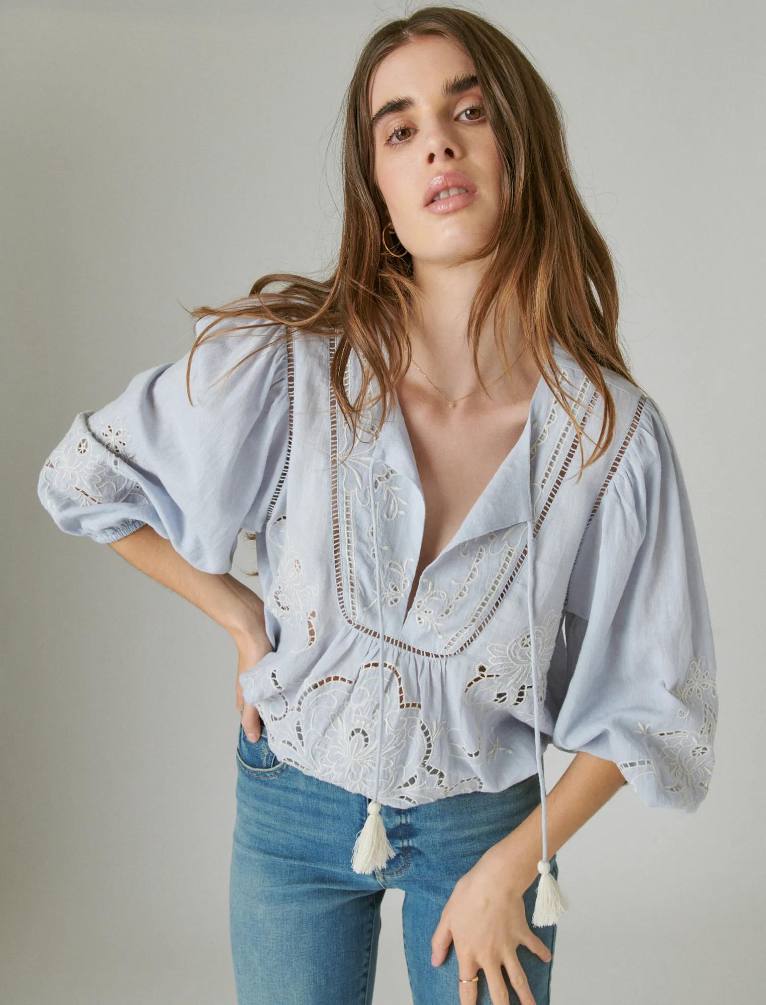 EMBROIDERED PEASANT BLOUSE | Lucky Brand