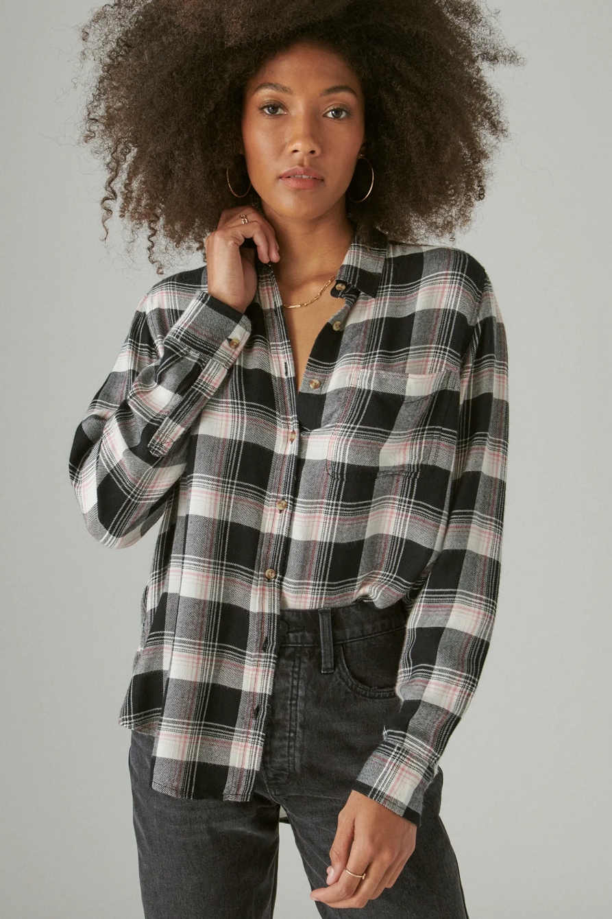 CLOUD PLAID BOYFRIEND BUTTON UP FLANNEL SHIRT, image 1