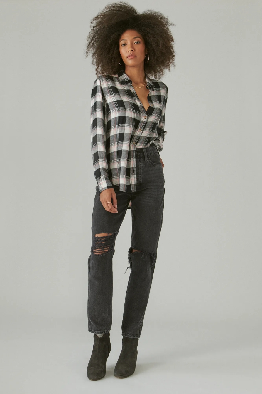 CLOUD PLAID BOYFRIEND BUTTON UP FLANNEL SHIRT, image 2