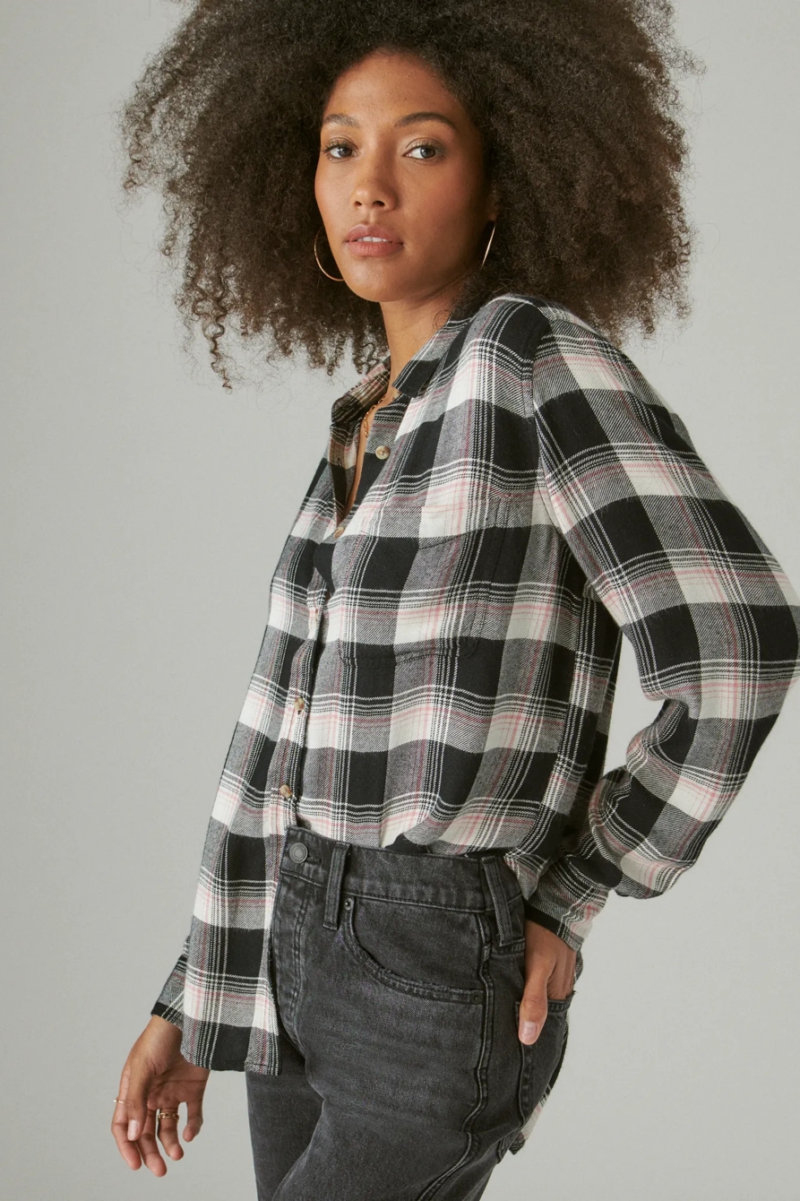 CLOUD PLAID BOYFRIEND BUTTON UP FLANNEL SHIRT, image 3