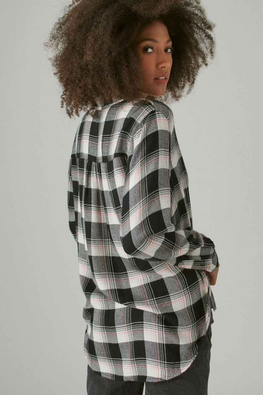 CLOUD PLAID BOYFRIEND BUTTON UP FLANNEL SHIRT, image 4