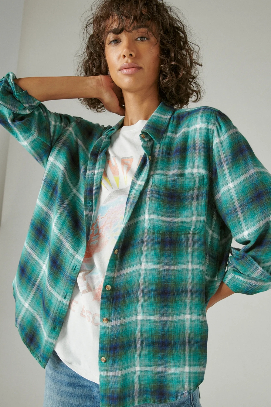 CLOUD PLAID BOYFRIEND BUTTON UP FLANNEL SHIRT, image 1