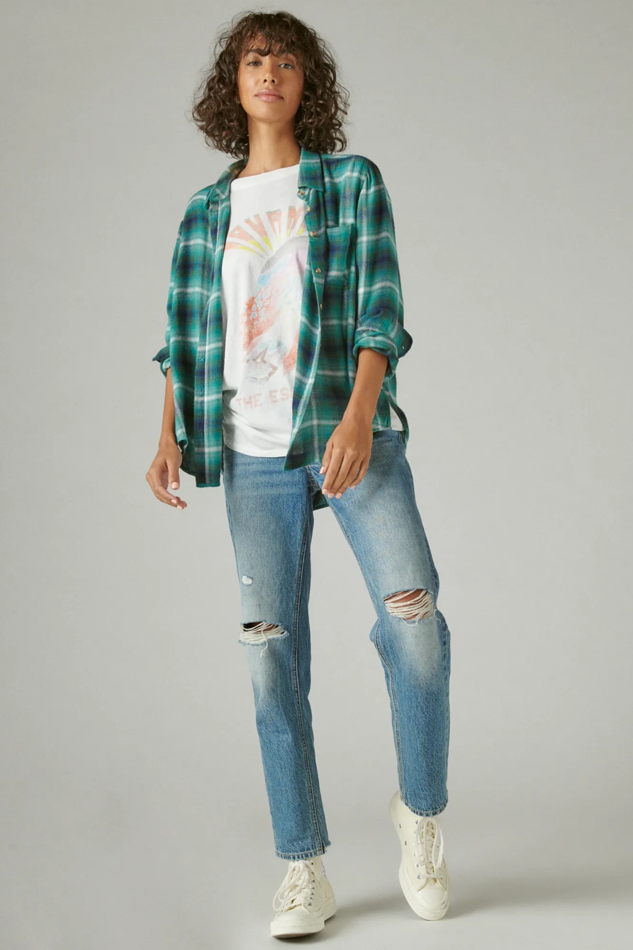 CLOUD PLAID BOYFRIEND BUTTON UP FLANNEL SHIRT, image 2
