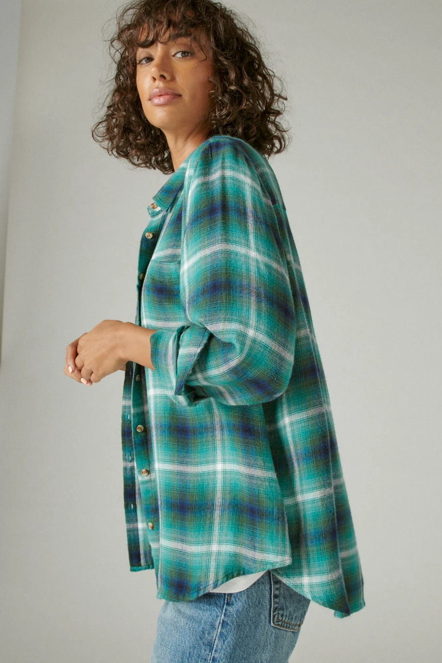 CLOUD PLAID BOYFRIEND BUTTON UP FLANNEL SHIRT, image 3