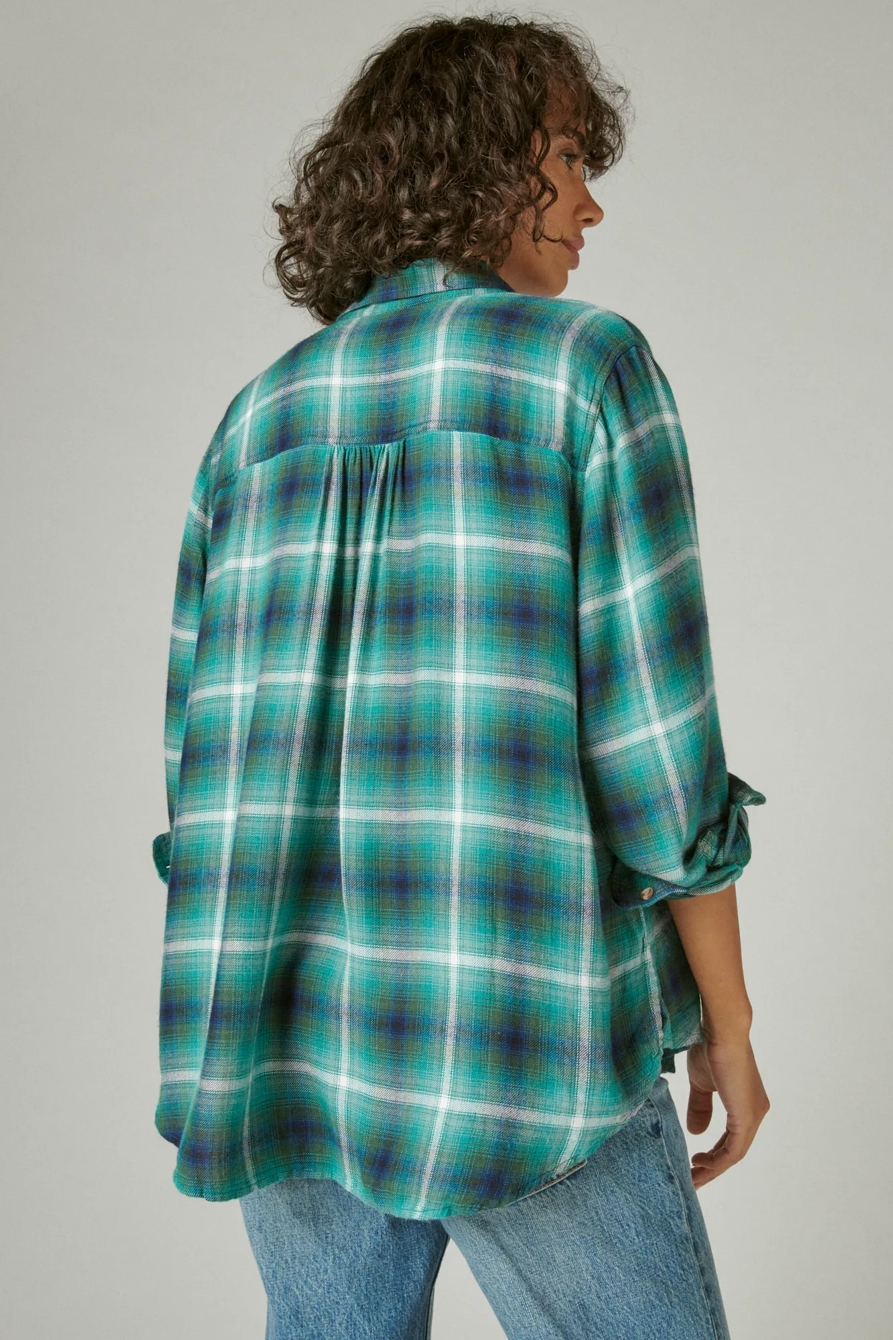 CLOUD PLAID BOYFRIEND BUTTON UP FLANNEL SHIRT, image 4