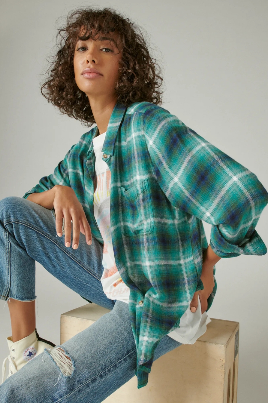 CLOUD PLAID BOYFRIEND BUTTON UP FLANNEL SHIRT, image 6