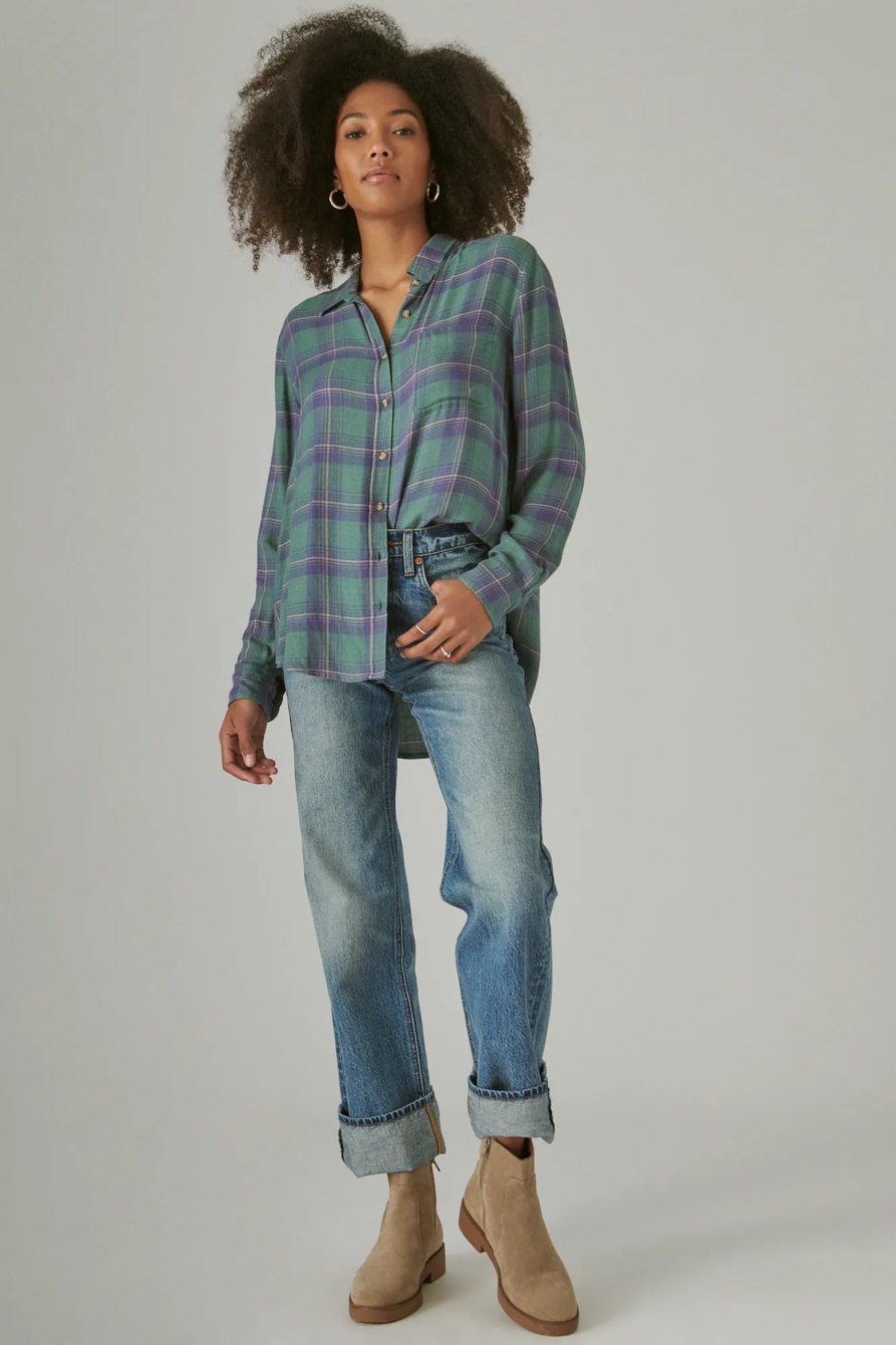 CLOUD PLAID BOYFRIEND BUTTON UP FLANNEL SHIRT, image 2