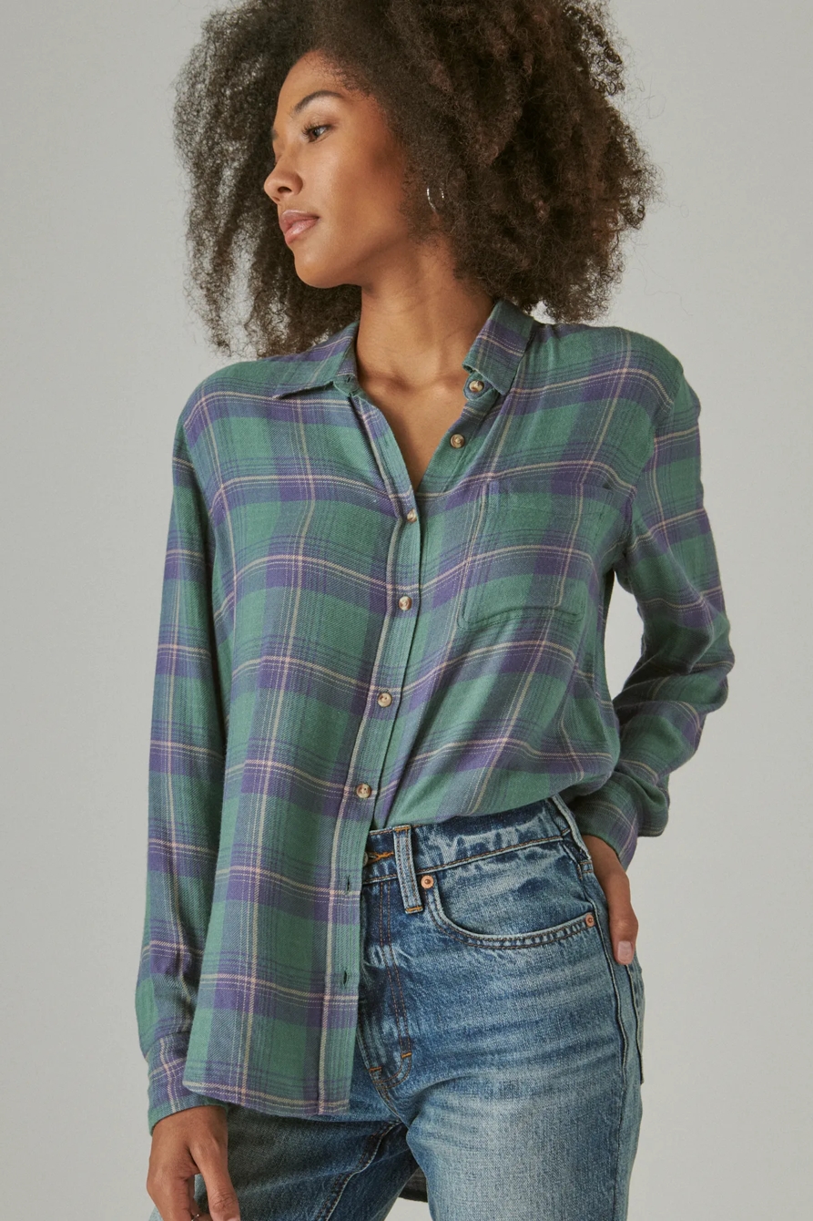 CLOUD PLAID BOYFRIEND BUTTON UP FLANNEL SHIRT, image 3