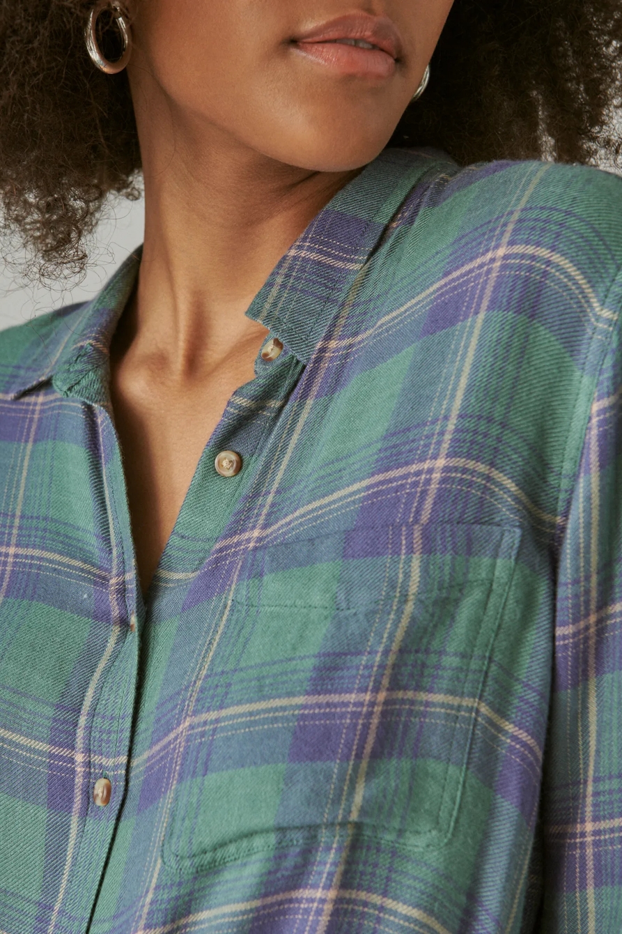 CLOUD PLAID BOYFRIEND BUTTON UP FLANNEL SHIRT, image 5