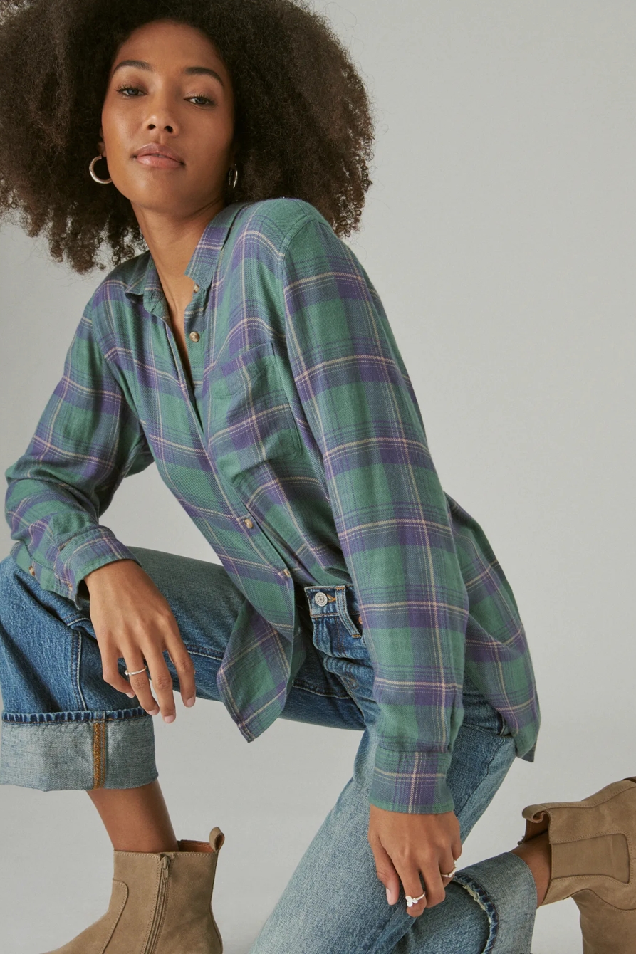 CLOUD PLAID BOYFRIEND BUTTON UP FLANNEL SHIRT, image 6
