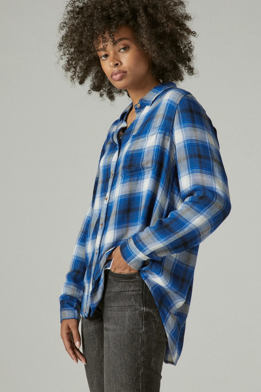 CLOUD PLAID BOYFRIEND BUTTON UP FLANNEL SHIRT, image 1