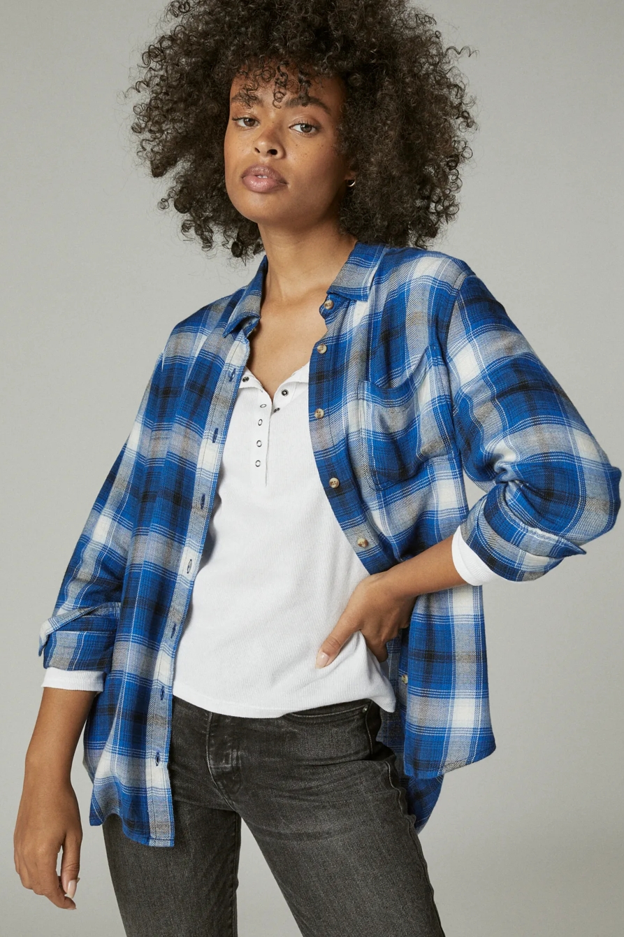 CLOUD PLAID BOYFRIEND BUTTON UP FLANNEL SHIRT, image 3