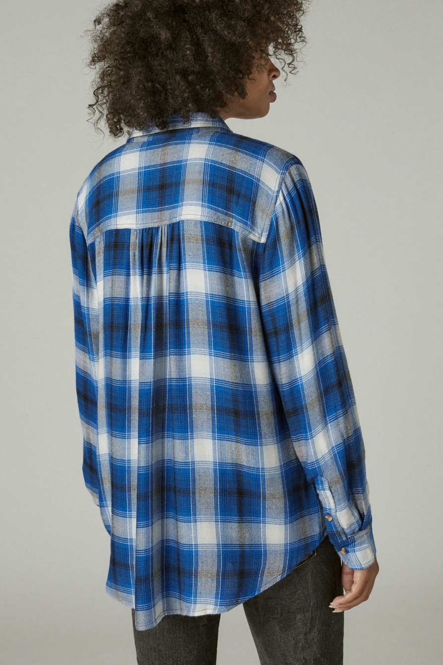 CLOUD PLAID BOYFRIEND BUTTON UP FLANNEL SHIRT, image 4