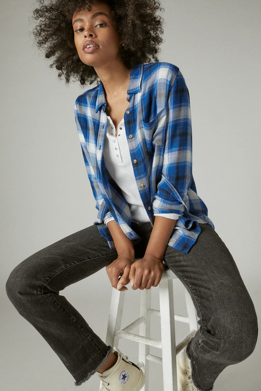 CLOUD PLAID BOYFRIEND BUTTON UP FLANNEL SHIRT, image 6