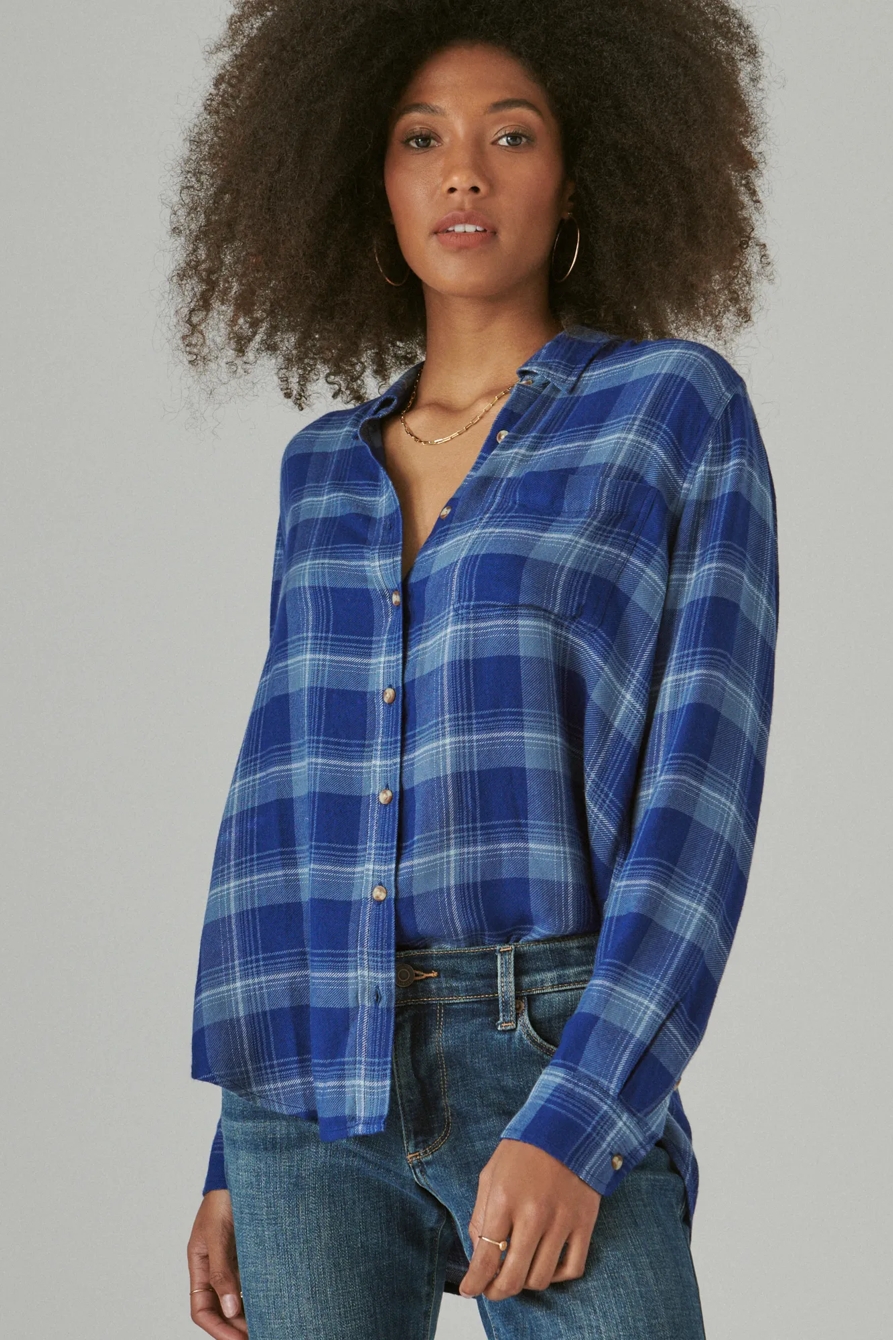 CLOUD PLAID BOYFRIEND BUTTON UP FLANNEL SHIRT, image 1